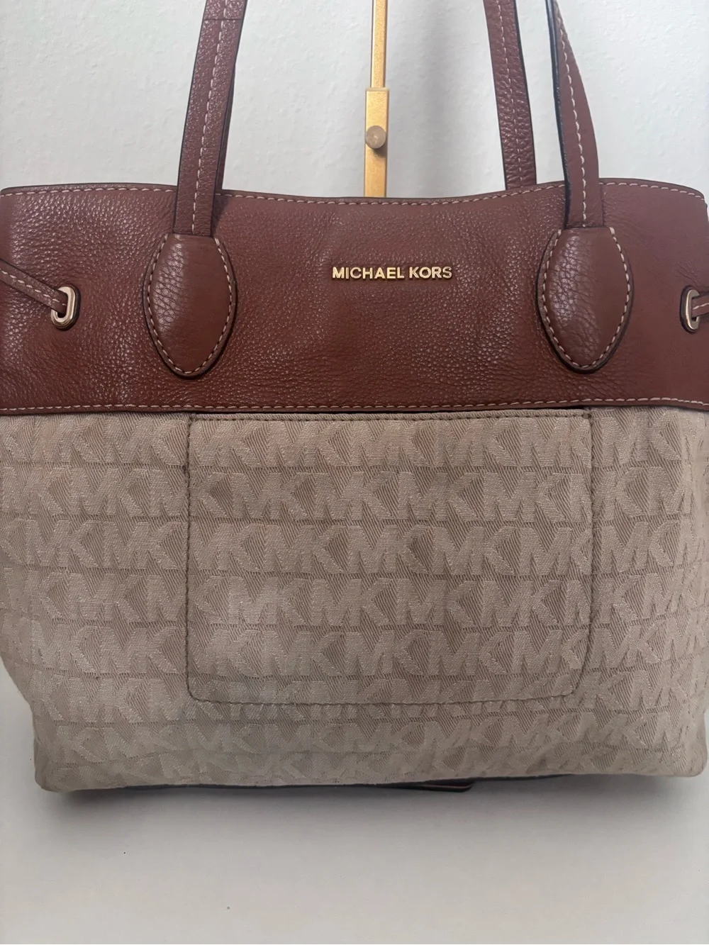 Michael Kors Signatire Marina Large Drawstring Brown & Cream Tote Bag